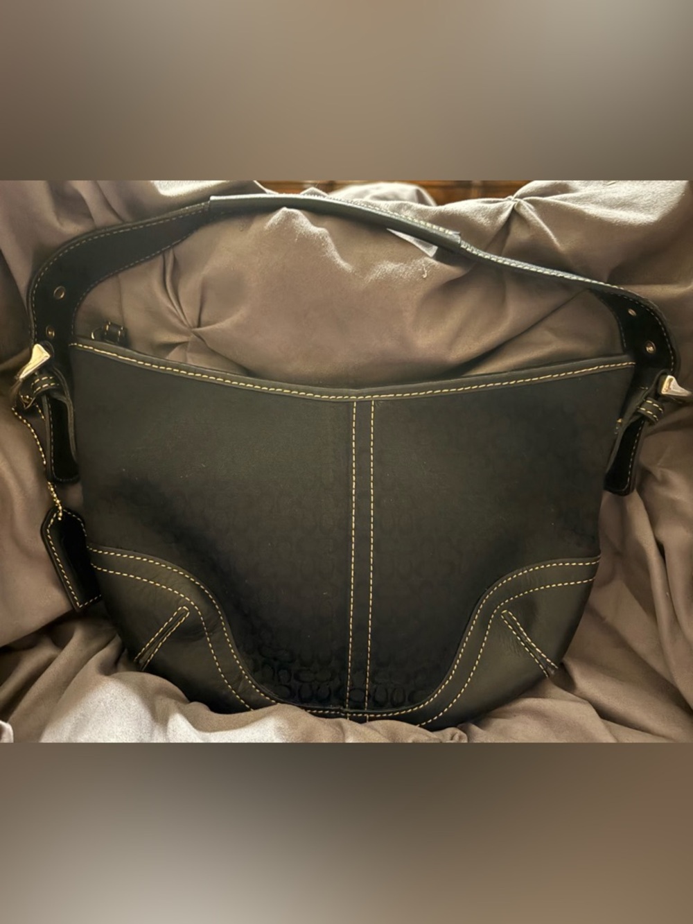 Coach Black Shoulder Bag with Contrast Stitching
